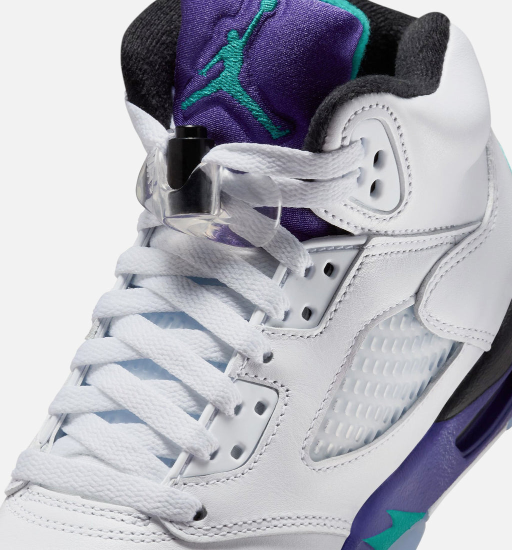 Air Jordan 5 Retro Grape – Grade School Lifestyle Shoe | White/New Emerald/Grape Ice/Black