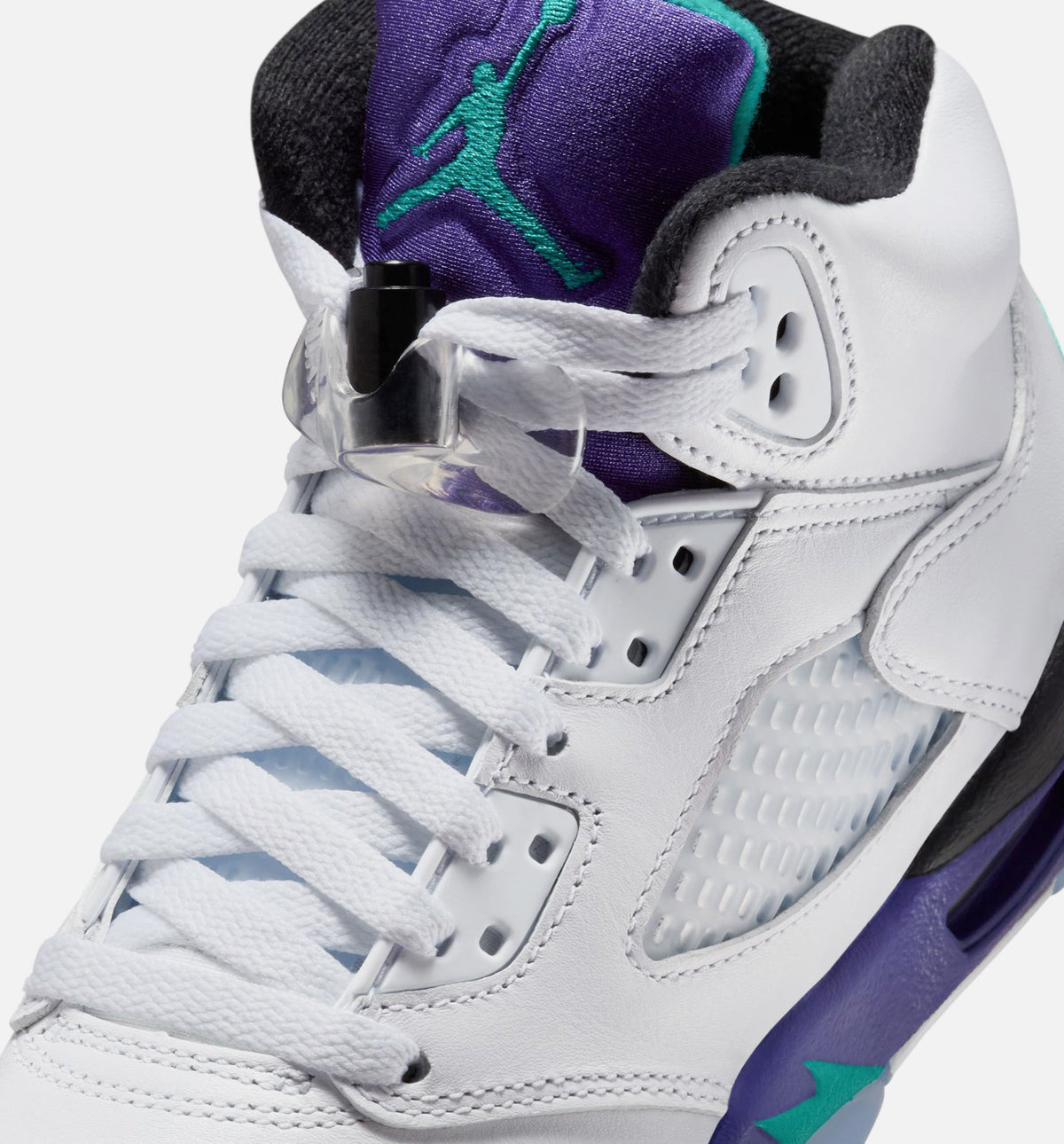 Air Jordan 5 Retro Grape – Grade School Lifestyle Shoe | White/New Emerald/Grape Ice/Black
