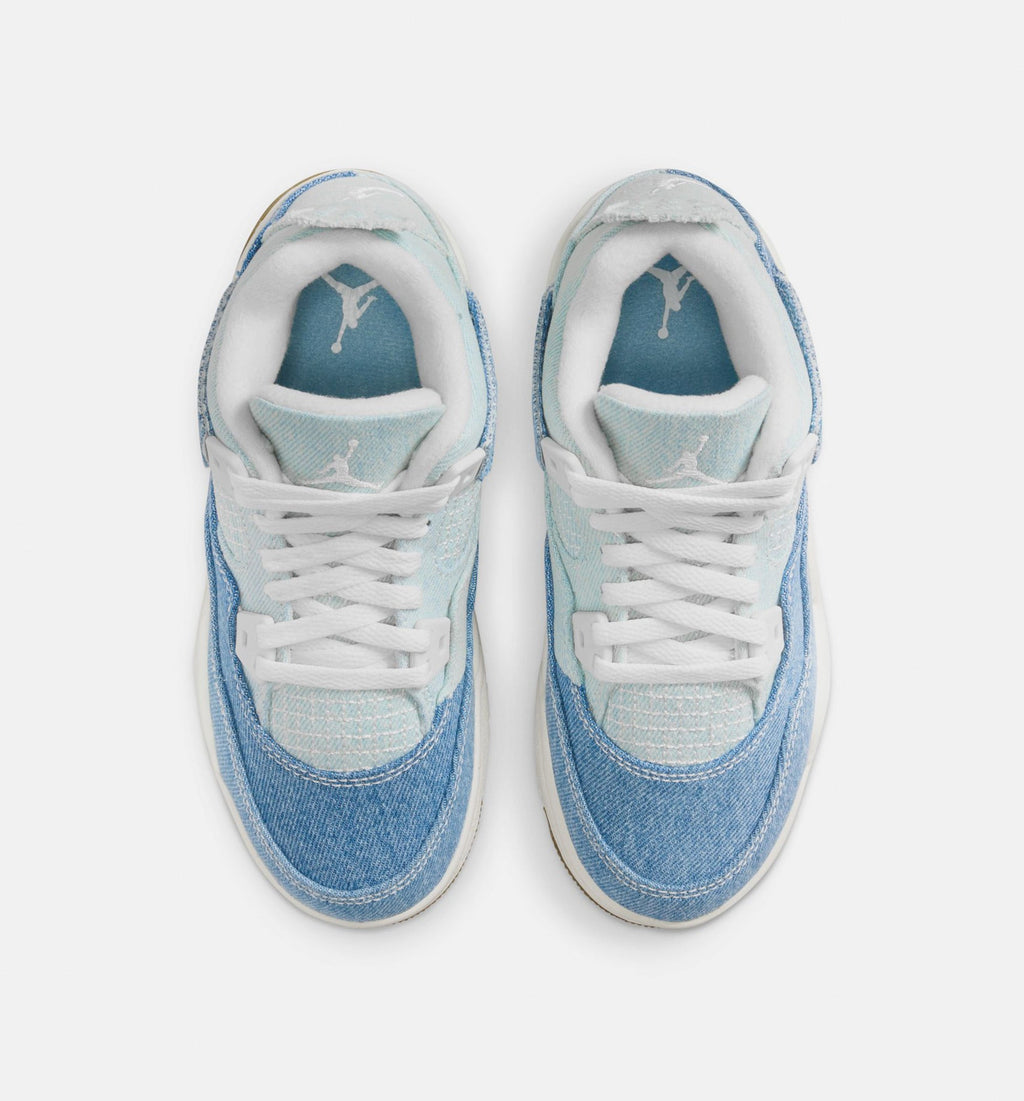 Air Jordan 4 Retro Worn Blue Preschool – Sail/Worn Blue/Metallic Gold
